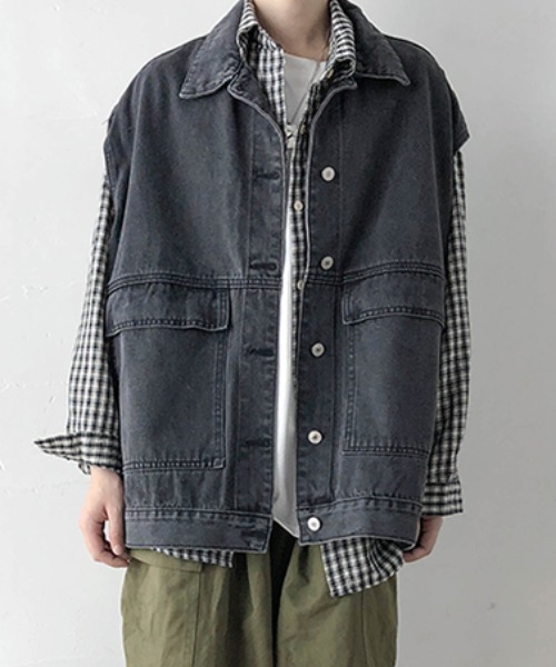 KOR(ケーオーアール)の「ウォッシュ加工 デニムワークベスト(ベスト・メンズ・ブラック/ブルー・2XL/M/3XL/4XL/XL/5XL/L)」の20枚目の写真