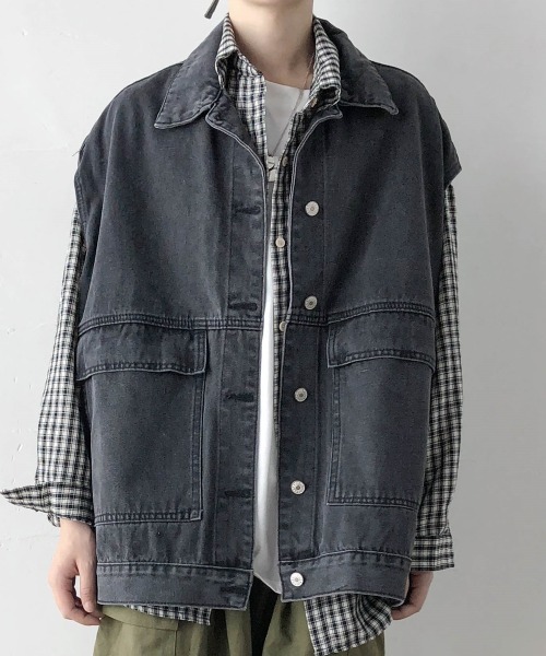 KOR(ケーオーアール)の「ウォッシュ加工 デニムワークベスト(ベスト・メンズ・ブラック/ブルー・2XL/M/3XL/4XL/XL/5XL/L)」の21枚目の写真