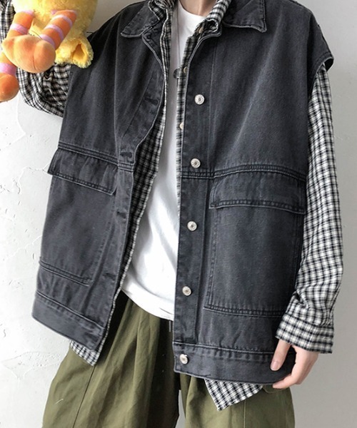 KOR(ケーオーアール)の「ウォッシュ加工 デニムワークベスト(ベスト・メンズ・ブラック/ブルー・2XL/M/3XL/4XL/XL/5XL/L)」の22枚目の写真