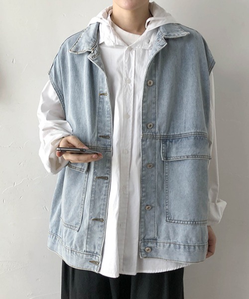 KOR(ケーオーアール)の「ウォッシュ加工 デニムワークベスト(ベスト・メンズ・ブラック/ブルー・2XL/M/3XL/4XL/XL/5XL/L)」の5枚目の写真
