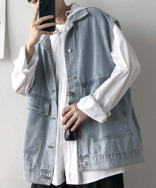 KOR(ケーオーアール)の「ウォッシュ加工 デニムワークベスト(ベスト・メンズ・ブラック/ブルー・2XL/M/3XL/4XL/XL/5XL/L)」の9枚目の写真