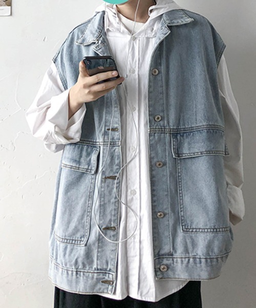 KOR(ケーオーアール)の「ウォッシュ加工 デニムワークベスト(ベスト・メンズ・ブラック/ブルー・2XL/M/3XL/4XL/XL/5XL/L)」の10枚目の写真