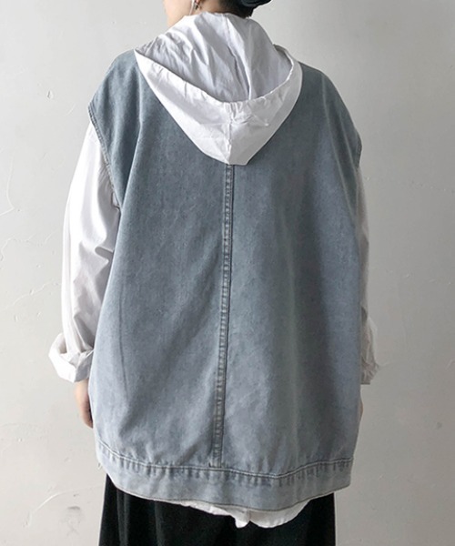 KOR(ケーオーアール)の「ウォッシュ加工 デニムワークベスト(ベスト・メンズ・ブラック/ブルー・2XL/M/3XL/4XL/XL/5XL/L)」の14枚目の写真