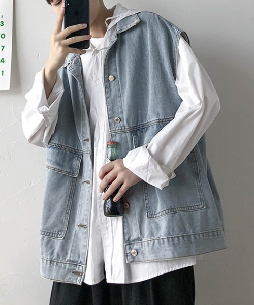 KOR(ケーオーアール)の「ウォッシュ加工 デニムワークベスト(ベスト・メンズ・ブラック/ブルー・2XL/M/3XL/4XL/XL/5XL/L)」の15枚目の写真