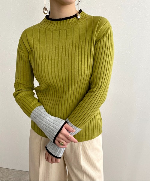 LHELBIE（レルビエ）の「WASHABLE　KNIT　配色トリミングニットトップス（ニット/セーター・レディース・アイボリー/ベージュ/ブラック/黄緑系/グレー・M）」の5枚目の写真