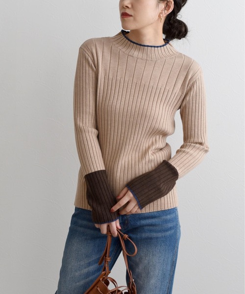 LHELBIE（レルビエ）の「WASHABLE　KNIT　配色トリミングニットトップス（ニット/セーター・レディース・アイボリー/ベージュ/ブラック/黄緑系/グレー・M）」の4枚目の写真