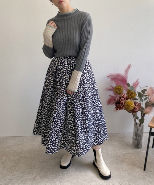 LHELBIE（レルビエ）の「WASHABLE　KNIT　配色トリミングニットトップス（ニット/セーター・レディース・アイボリー/ベージュ/ブラック/黄緑系/グレー・M）」の3枚目の写真