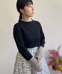 WASHABLE　KNIT　配色トリミングニットトップス