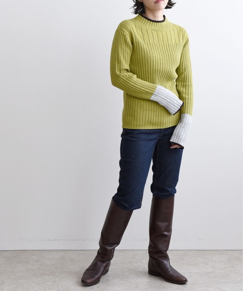 LHELBIE（レルビエ）の「WASHABLE　KNIT　配色トリミングニットトップス（ニット/セーター・レディース・アイボリー/ベージュ/ブラック/黄緑系/グレー・M）」の6枚目の写真
