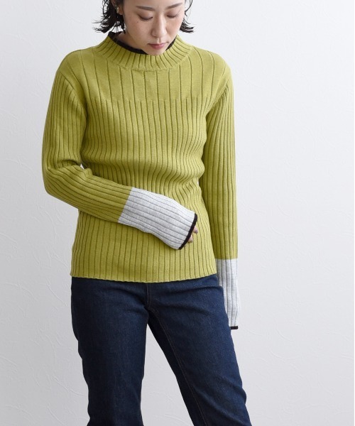 LHELBIE（レルビエ）の「WASHABLE　KNIT　配色トリミングニットトップス（ニット/セーター・レディース・アイボリー/ベージュ/ブラック/黄緑系/グレー・M）」の10枚目の写真