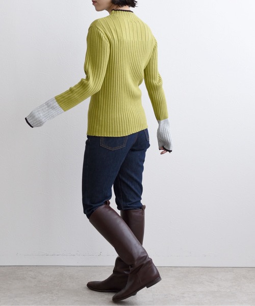 LHELBIE（レルビエ）の「WASHABLE　KNIT　配色トリミングニットトップス（ニット/セーター・レディース・アイボリー/ベージュ/ブラック/黄緑系/グレー・M）」の7枚目の写真