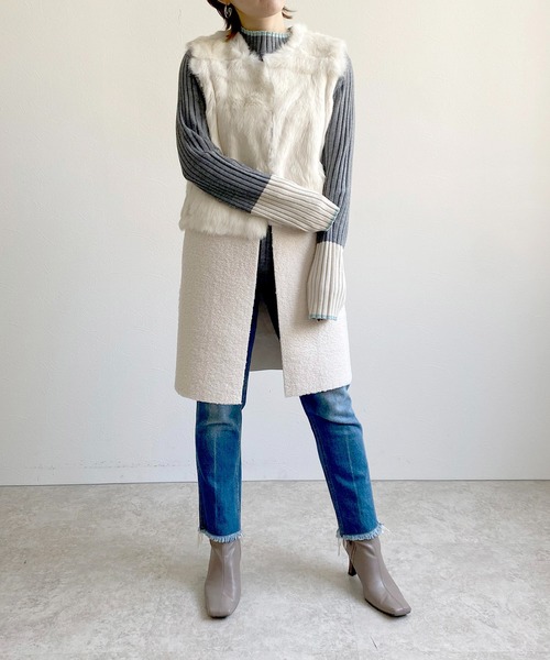 LHELBIE（レルビエ）の「WASHABLE　KNIT　配色トリミングニットトップス（ニット/セーター・レディース・アイボリー/ベージュ/ブラック/黄緑系/グレー・M）」の11枚目の写真