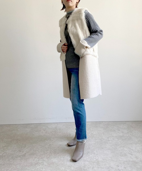LHELBIE（レルビエ）の「WASHABLE　KNIT　配色トリミングニットトップス（ニット/セーター・レディース・アイボリー/ベージュ/ブラック/黄緑系/グレー・M）」の12枚目の写真