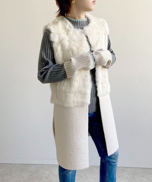 LHELBIE（レルビエ）の「WASHABLE　KNIT　配色トリミングニットトップス（ニット/セーター・レディース・アイボリー/ベージュ/ブラック/黄緑系/グレー・M）」の14枚目の写真