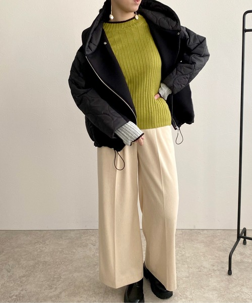 LHELBIE（レルビエ）の「WASHABLE　KNIT　配色トリミングニットトップス（ニット/セーター・レディース・アイボリー/ベージュ/ブラック/黄緑系/グレー・M）」の21枚目の写真