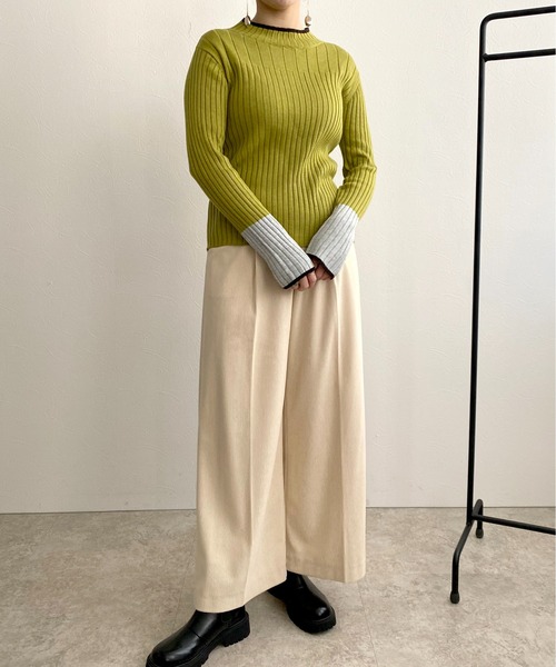 LHELBIE（レルビエ）の「WASHABLE　KNIT　配色トリミングニットトップス（ニット/セーター・レディース・アイボリー/ベージュ/ブラック/黄緑系/グレー・M）」の22枚目の写真