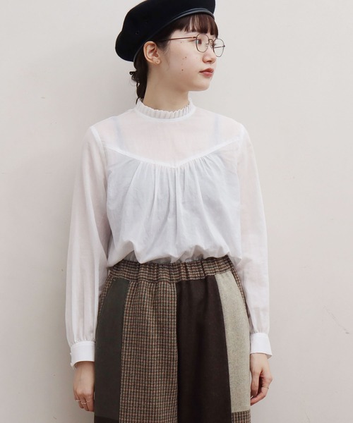 fig Ｌondon（フィグロンドン）の「解撚ﾜｯｼｬｰgill長袖BL（シャツ/ブラウス・レディース・ホワイト/ブラック・FREE）」の4枚目の写真