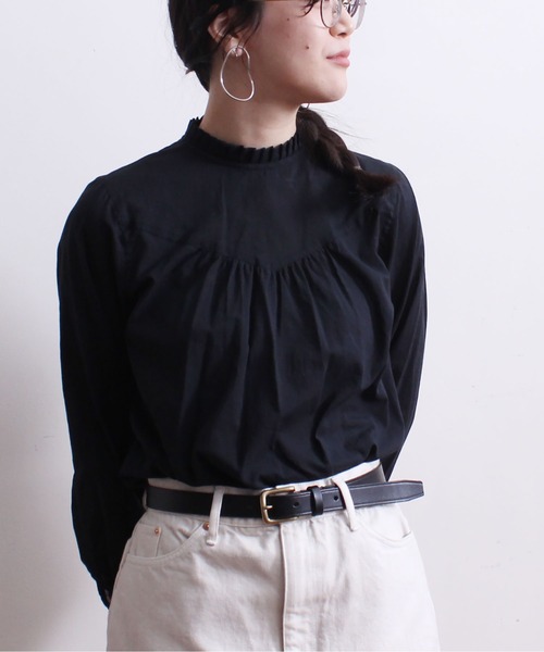 fig Ｌondon（フィグロンドン）の「解撚ﾜｯｼｬｰgill長袖BL（シャツ/ブラウス・レディース・ホワイト/ブラック・FREE）」の7枚目の写真