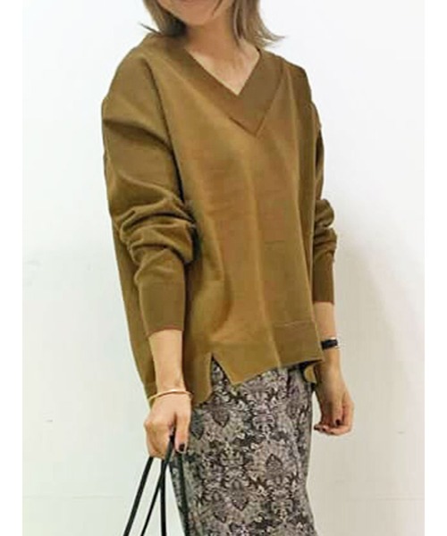 Lugnoncure（ルノンキュール）の「カシュクールVネックニット（ニット/セーター・レディース・オフホワイト/オレンジ/グリーン/チャコール・ﾌﾘ-）」の4枚目の写真