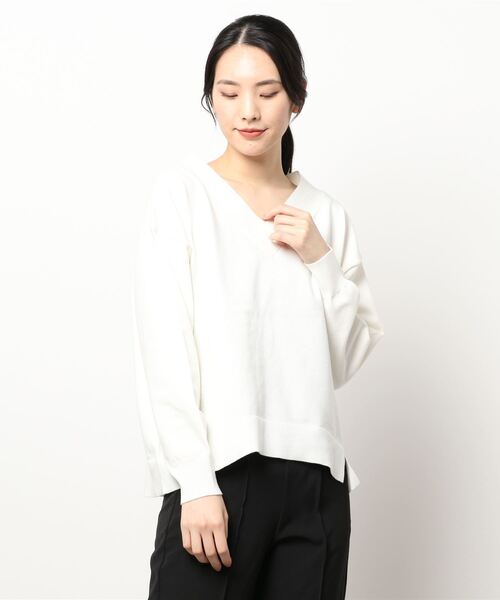 Lugnoncure（ルノンキュール）の「カシュクールVネックニット（ニット/セーター・レディース・オフホワイト/オレンジ/グリーン/チャコール・ﾌﾘ-）」の7枚目の写真