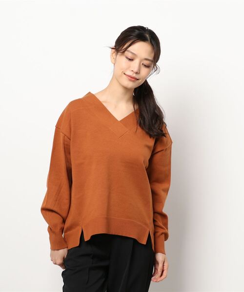 Lugnoncure（ルノンキュール）の「カシュクールVネックニット（ニット/セーター・レディース・オフホワイト/オレンジ/グリーン/チャコール・ﾌﾘ-）」の8枚目の写真