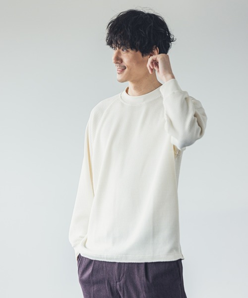 GLOBAL WORK（グローバルワーク）の「EASYDRYソフトワッフルプルオーバー/238120（Tシャツ/カットソー・メンズ・ブラック/ライトグリーン/ホワイト/ライトブルー・X-LARGE/LARGE/SMALL/MEDIUM）」の2枚目の写真