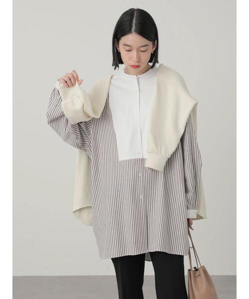 AMERICAN HOLIC（アメリカンホリック）の「スタンドカラービエラチュニック（シャツ/ブラウス・レディース・オフホワイト/ストライプ/ブラウン/グリーン/ブルー・M/L）」の13枚目の写真