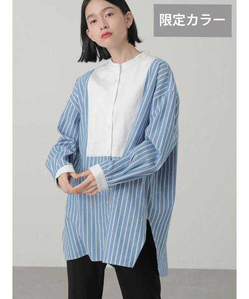 AMERICAN HOLIC（アメリカンホリック）の「スタンドカラービエラチュニック（シャツ/ブラウス・レディース・オフホワイト/ストライプ/ブラウン/グリーン/ブルー・M/L）」の15枚目の写真