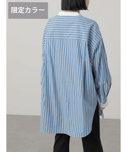 AMERICAN HOLIC（アメリカンホリック）の「スタンドカラービエラチュニック（シャツ/ブラウス・レディース・オフホワイト/ストライプ/ブラウン/グリーン/ブルー・M/L）」の19枚目の写真