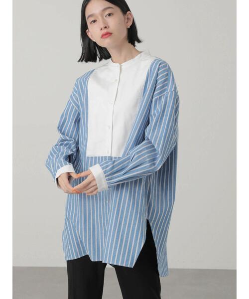 AMERICAN HOLIC（アメリカンホリック）の「スタンドカラービエラチュニック（シャツ/ブラウス・レディース・オフホワイト/ストライプ/ブラウン/グリーン/ブルー・M/L）」の21枚目の写真