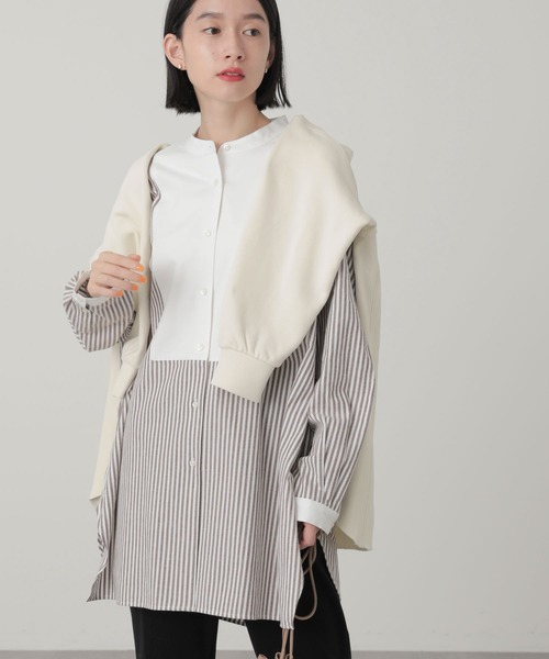AMERICAN HOLIC（アメリカンホリック）の「スタンドカラービエラチュニック（シャツ/ブラウス・レディース・オフホワイト/ストライプ/ブラウン/グリーン/ブルー・M/L）」の3枚目の写真