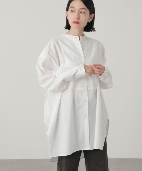 AMERICAN HOLIC（アメリカンホリック）の「スタンドカラービエラチュニック（シャツ/ブラウス・レディース・オフホワイト/ストライプ/ブラウン/グリーン/ブルー・M/L）」の2枚目の写真