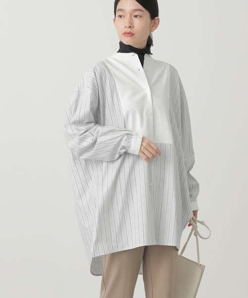 AMERICAN HOLIC（アメリカンホリック）の「スタンドカラービエラチュニック（シャツ/ブラウス・レディース・オフホワイト/ストライプ/ブラウン/グリーン/ブルー・M/L）」の5枚目の写真