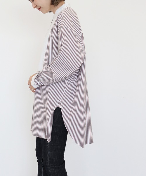 AMERICAN HOLIC（アメリカンホリック）の「スタンドカラービエラチュニック（シャツ/ブラウス・レディース・オフホワイト/ストライプ/ブラウン/グリーン/ブルー・M/L）」の10枚目の写真