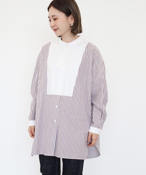 AMERICAN HOLIC（アメリカンホリック）の「スタンドカラービエラチュニック（シャツ/ブラウス・レディース・オフホワイト/ストライプ/ブラウン/グリーン/ブルー・M/L）」の9枚目の写真
