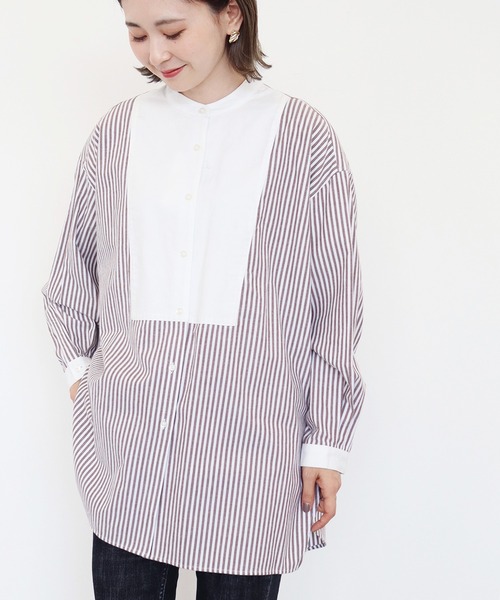 AMERICAN HOLIC（アメリカンホリック）の「スタンドカラービエラチュニック（シャツ/ブラウス・レディース・オフホワイト/ストライプ/ブラウン/グリーン/ブルー・M/L）」の11枚目の写真