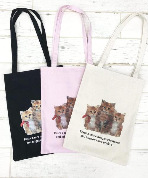 INGNI（イング）の「猫プリントトートバッグ（トートバッグ・レディース・キナリ/ブラック/ピンク・ONE SIZE）」の3枚目の写真
