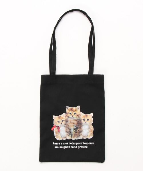 INGNI（イング）の「猫プリントトートバッグ（トートバッグ・レディース・キナリ/ブラック/ピンク・ONE SIZE）」の2枚目の写真