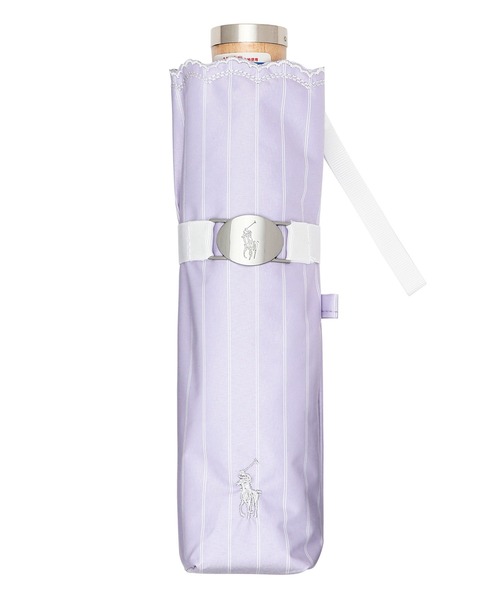 POLO RALPH LAUREN(ポロ ラルフ ローレン)の「遮光 晴雨兼用折りたたみ日傘 ”ストライプ×スカラ刺繍”(折りたたみ傘・レディース・オフホワイト/ラベンダー/ダークブルー/ブルー系その他/ベージュ/カーキ・FREE)」の6枚目の写真