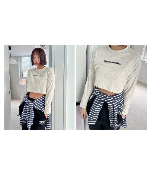 muahmuah(ムーアムーア)の「A'GEM/9 × .kom『muah muah/ムーアムーア』MUAH GRAPHIC CROP LONG SLEEVE T-SHIRT/ブランドロゴグラフィック クロップド丈 ロングスリーブカットソー(Tシャツ/カットソー・レディース・アイボリー/ブラック/ライトグレー・FREE)」の15枚目の写真