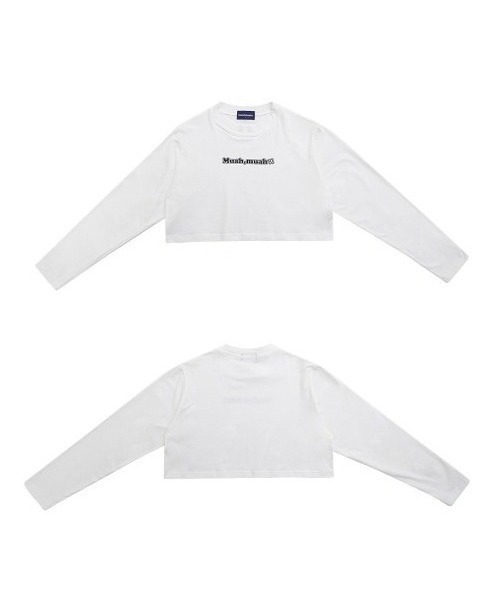 muahmuah(ムーアムーア)の「A'GEM/9 × .kom『muah muah/ムーアムーア』MUAH GRAPHIC CROP LONG SLEEVE T-SHIRT/ブランドロゴグラフィック クロップド丈 ロングスリーブカットソー(Tシャツ/カットソー・レディース・アイボリー/ブラック/ライトグレー・FREE)」の9枚目の写真