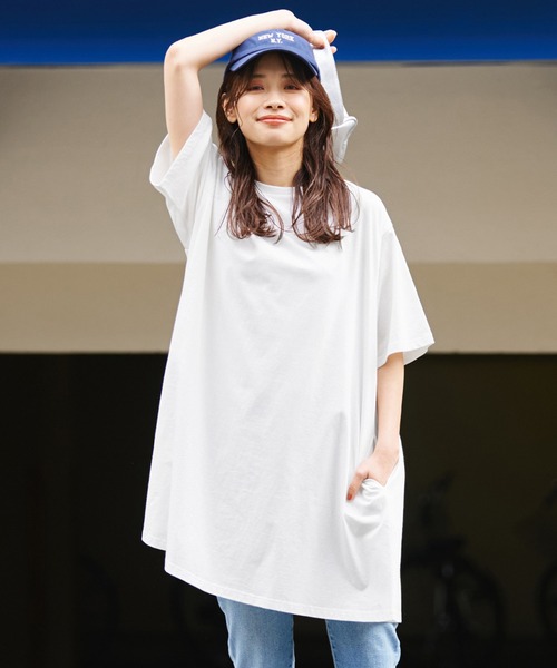 coca(coca)(コカ)の「ポケット付き半袖チュニック(チュニック・レディース・ホワイト/ブラック/オレンジ・ONE SIZE)」の2枚目の写真