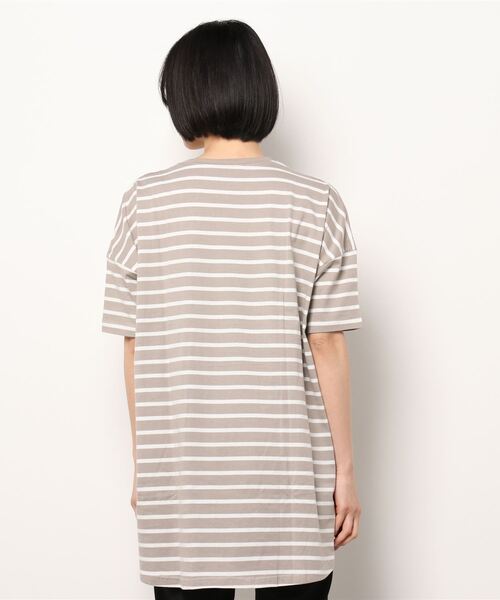 e-zakkamania stores(イーザッカマニアストアーズ)の「ボーダー柄 ワイドチュニックTEE(Tシャツ/カットソー・レディース・ブラック/グレイッシュベージュ/オフホワイト・M)」の14枚目の写真