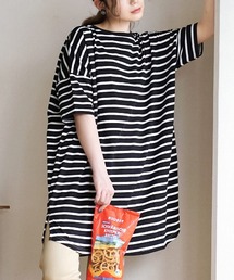 ボーダー柄 ワイドチュニックTEE