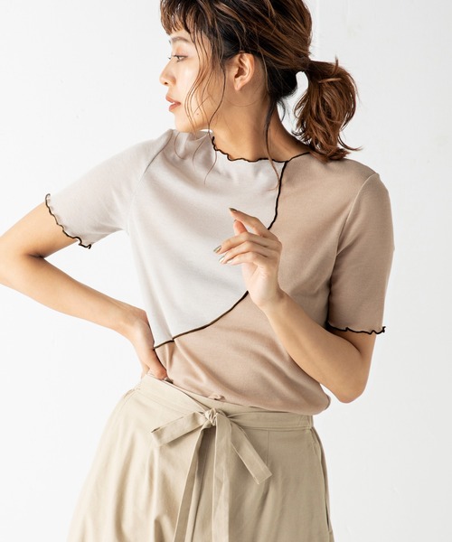 MILLION CARATS（ミリオンカラッツ）の「バイカラーメロートップス（Tシャツ/カットソー・レディース・ブラック/グレー/ベージュ・FREE）」の3枚目の写真