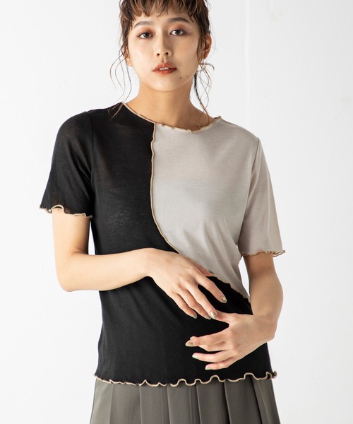 MILLION CARATS（ミリオンカラッツ）の「バイカラーメロートップス（Tシャツ/カットソー・レディース・ブラック/グレー/ベージュ・FREE）」の2枚目の写真