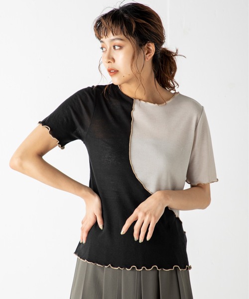 MILLION CARATS（ミリオンカラッツ）の「バイカラーメロートップス（Tシャツ/カットソー・レディース・ブラック/グレー/ベージュ・FREE）」の4枚目の写真