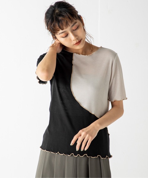 MILLION CARATS（ミリオンカラッツ）の「バイカラーメロートップス（Tシャツ/カットソー・レディース・ブラック/グレー/ベージュ・FREE）」の5枚目の写真