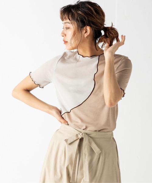MILLION CARATS（ミリオンカラッツ）の「バイカラーメロートップス（Tシャツ/カットソー・レディース・ブラック/グレー/ベージュ・FREE）」の9枚目の写真