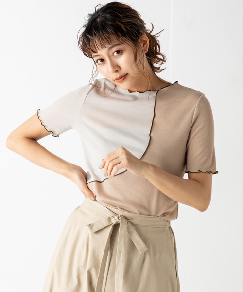 MILLION CARATS（ミリオンカラッツ）の「バイカラーメロートップス（Tシャツ/カットソー・レディース・ブラック/グレー/ベージュ・FREE）」の16枚目の写真